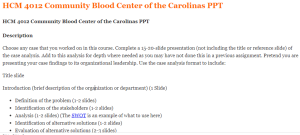 HCM 4012 Community Blood Center of the Carolinas PPT