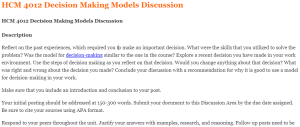 HCM 4012 Decision Making Models Discussion