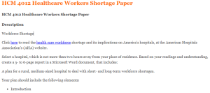 HCM 4012 Healthcare Workers Shortage Paper