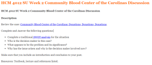 HCM 4012 SU Week 2 Community Blood Center of the Carolinas Discussion