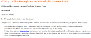 HCM 4012 The Strategic National Stockpile Disaster Plans