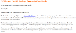 HCM 4025 Health Savings Accounts Case Study