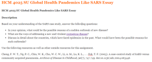 HCM 4025 SU Global Health Pandemics Like SARS Essay