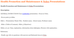 Health Promotion and Maintenance & Nclex Presentations