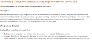 Improving Design for Manufacturing Implementation Questions