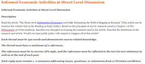 Informal Economic Activities at Street Level Discussion
