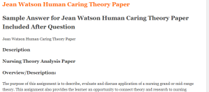 Jean Watson Human Caring Theory Paper