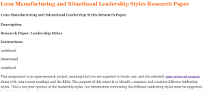 Lean Manufacturing and Situational Leadership Styles Research Paper