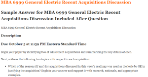 MBA 6999 General Electric Recent Acquisitions Discussion