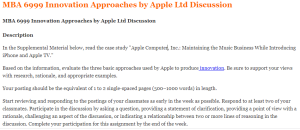 MBA 6999 Innovation Approaches by Apple Ltd Discussion