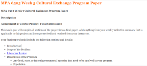 MPA 6505 Week 5 Cultural Exchange Program Paper