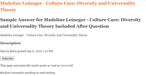 Madeline Leineger - Culture Care Diversity and Universality Theory