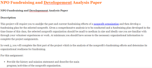 NPO Fundraising and Developement Analysis Paper