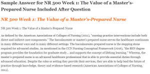 NR 500 Week 1 The Value of a Master's-Prepared Nurse