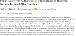 NR 501 Week 1 Importance of Theory in Nursing