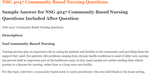 NSG 4047 Community Based Nursing Questions