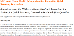 NSG 4055 Home Health Is Important for Patient for Quick Recovery Discussion