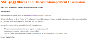 NSG 4055 Illness and Disease Management Discussion