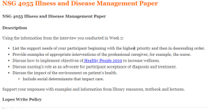 NSG 4055 Illness and Disease Management Paper