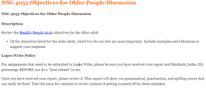 NSG 4055 Objectives for Older People Discussion