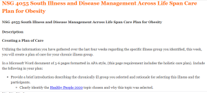 NSG 4055 South Illness and Disease Management Across Life Span Care Plan for Obesity