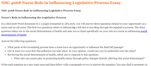 NSG 4068 Nurse Role in Influencing Legislative Process Essay