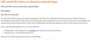 NSG 4068 The Nurse as Advocate Analysis Paper