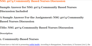 NSG 4074 Community Based Nurses Discussion