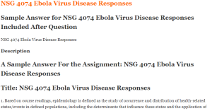 NSG 4074 Ebola Virus Disease Responses