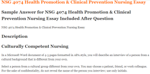 NSG 4074 Health Promotion & Clinical Prevention Nursing Essay