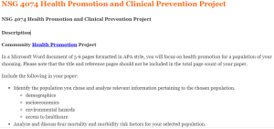 NSG 4074 Health Promotion and Clinical Prevention Project