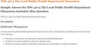 NSG 4074 The Local Public Health Department Discussion