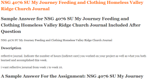 NSG 4076 SU My Journey Feeding and Clothing Homeless Valley Ridge Church Journal
