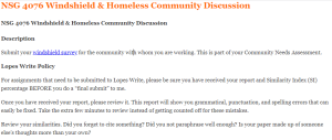 NSG 4076 Windshield & Homeless Community Discussion