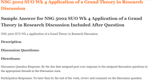 NSG 5002 SUO Wk 4 Application of a Grand Theory in Research Discussion