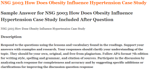 NSG 5003 How Does Obesity Influence Hypertension Case Study