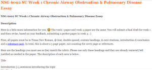 NSG 6002 SU Week 1 Chronic Airway Obstruction & Pulmonary Disease Essay
