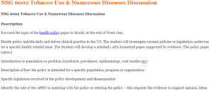 NSG 6002 Tobacco Use & Numerous Diseases Discussion