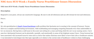 NSG 6101 SUO Week 1 Family Nurse Practitioner Issues Discussion