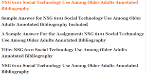 NSG 6101 Social Technology Use Among Older Adults Annotated Bibliography