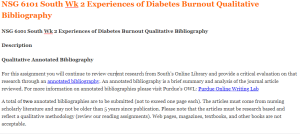 NSG 6101 South Wk 2 Experiences of Diabetes Burnout Qualitative Bibliography