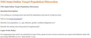 NSG 6999 Online Target Population Discussion