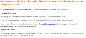 NSG 6999 South Wk 3 Addressing Health Promotion & Disease Prevention Needs Reflection