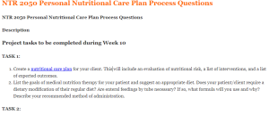 NTR 2050 Personal Nutritional Care Plan Process Questions