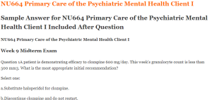 NU664 Primary Care of the Psychiatric Mental Health Client I