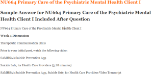 NU664 Primary Care of the Psychiatric Mental Health Client I