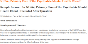 NU664 Primary Care of the Psychiatric Mental Health Client I