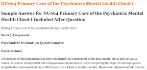 NU664 Primary Care of the Psychiatric Mental Health Client I