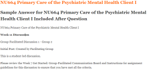 NU664 Primary Care of the Psychiatric Mental Health Client I