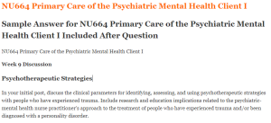 NU664 Primary Care of the Psychiatric Mental Health Client I